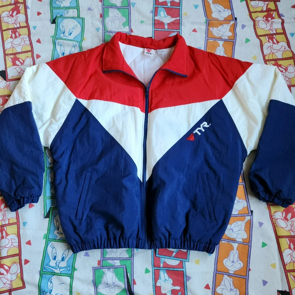 Vintage TYR Sport Color-Blocked Varsity Bomber Jacket - Picture 1 of 5